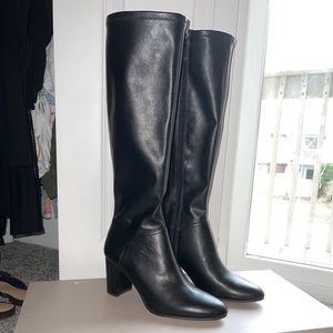 FRANCO SARTO Boots Emory Black Leather Tall Riding Boots Block Heel Sz 7.5 NEW.